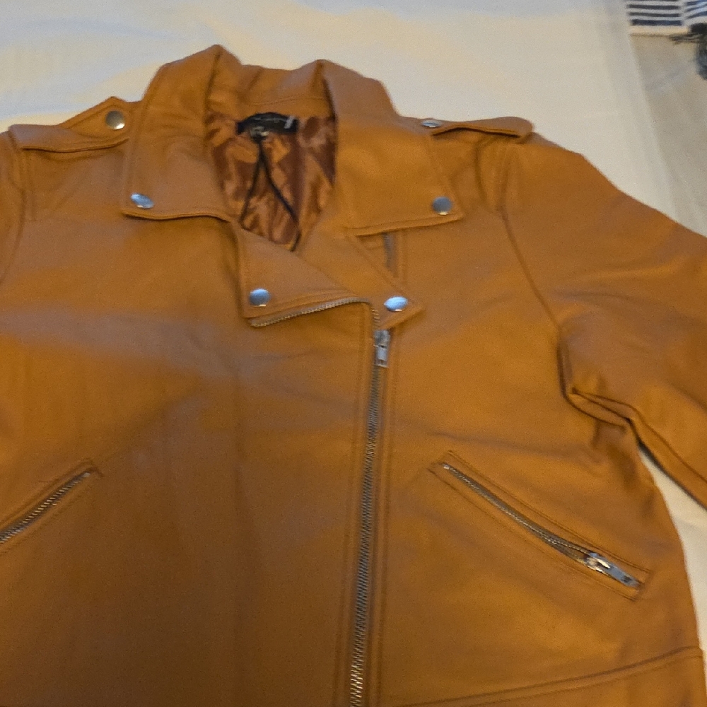 Stylish Women's Tan Leather Jacket NEW